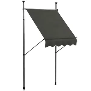 Non-Screw Patio Awning – 5' x 4' Sun Shade. Hand Crank Adjustable Angle (0-90°). Powder-Coated Steel & Aluminum Frame. Installed Height: 82.75"-118"