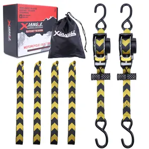 Retractable Ratchet Straps (2-Pack) Yellow and Black eye-catching Colors Heavy Duty Auto Self Retracting Tie Down Straps Tenisoner Belts with S-hook for Truck Cargo Trailer Motorcycle Van