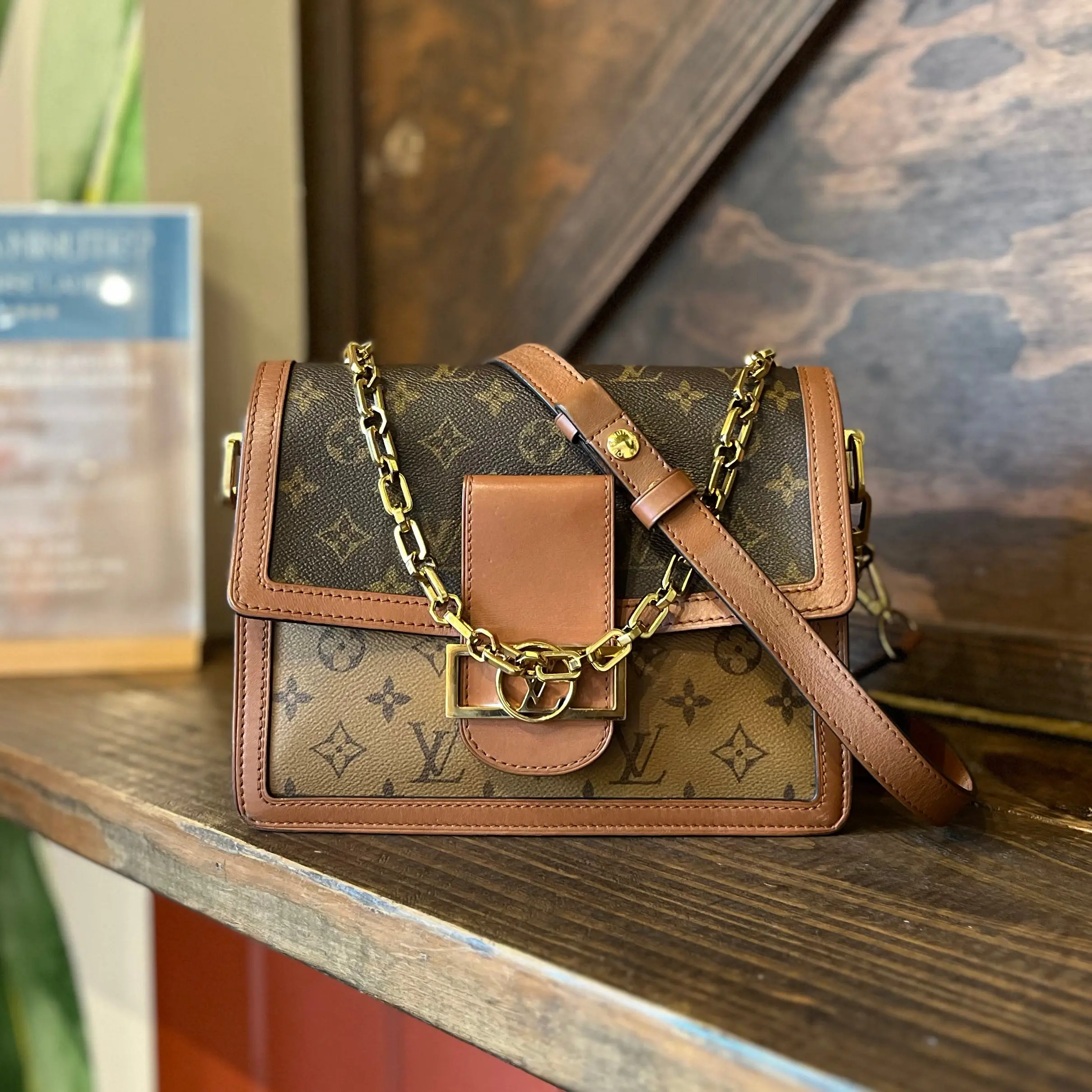 LOUIS VUITTON Dauphine MM Reverse Monogram Canvas Shoulder Bag