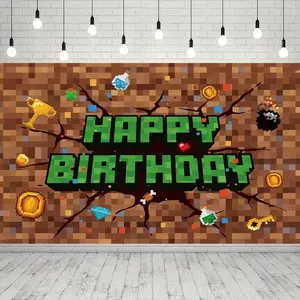 Pixel Style Birthday Party Background Banner, Perfect for Cake Table, Photo Booth, Cartoon Game Party Decorations Gift