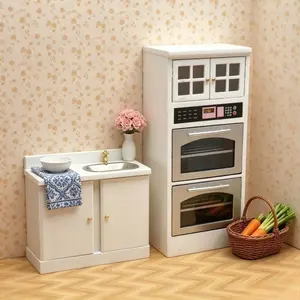 2pcs 1:12 Mini Dollhouse Kitchen Furniture Set Mini Oven Sink Cabinet Combo Dollhouse Kitchen Decor Accessory Miniature Food Play Scene Prop Christmas Easter New Year Gift