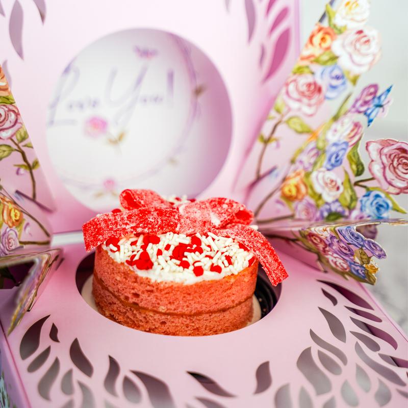 Love You Bloom Box by Send A Cake - A Delightful Surprise Perfect For Valentine's Day, with Strawberry Short Cake & Pop-Up Flowers - Unique & Beautiful Gift Set For Any Occasion - A Dessert Worth Sending