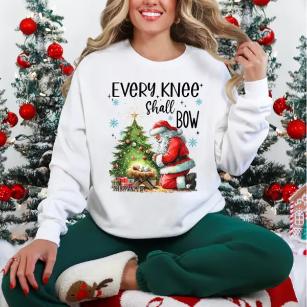 Christmas Nativity Scene Unisex Sweatshirt, Santa Kneeling to Baby Jesus, Holiday Jumper, Religious Pullover, Festive Apparel, Xmas Gift Comfort Womenswear