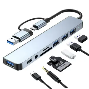 Aluminum 8 in 1 USB C Hub with USB 3.0, USB 2.0 Ports for MacBook Pro Air and More Devices