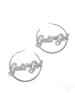 Shine with Purpose God's Girl Hoop Earrings Dusted in Sparkling White Rhinestones with Silver Heart 3 Inch Diameter