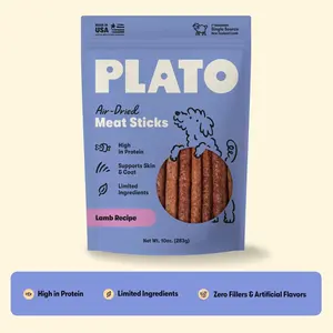 Plato Pet Treats Thinkers Lamb - Meat Stick Treats for Dogs - Limited Ingredient Dog Treats with EPA and DHA to Support Skin, Coat, and Brain - Air-Dried Dog Treats