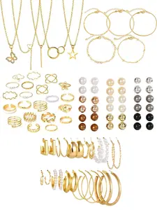 Fashion Faux Pearl Decorated Jewelry, Heart & Flower & Geometric Shape Earring Bracelet Necklace Ring Jewelry Set, Elegant Jewelry Set, Gifts without Box