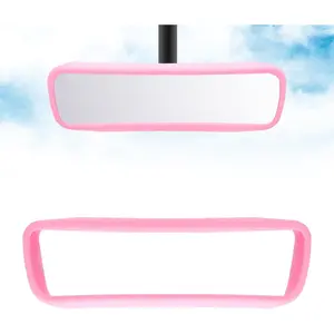 2PCs Rear View Mirror Cover - Pink Silicone Accessory for Decorating Console and Protecting Mirror