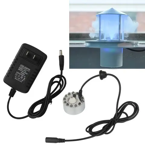 12-LED Ultrasonic Fog Machine with Waterproof Frame, Cooling Mist Humidifying Function, Ambient Mist, LED Colors, Terrarium Fog Glow, Indoor Use, Aquarium Pet Fish Supply, Halloween Decor Accessory