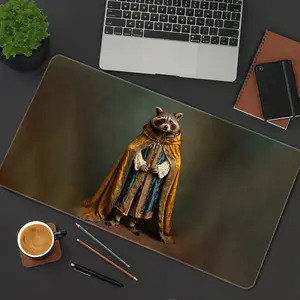 Raccoon King Mouse Pad Royal Gaming Mouse Pads Golden Mousepad XXL Rubber Stitched Edges Keyboard Pad Desk Accessories Large Extended Desk Decor For Office
