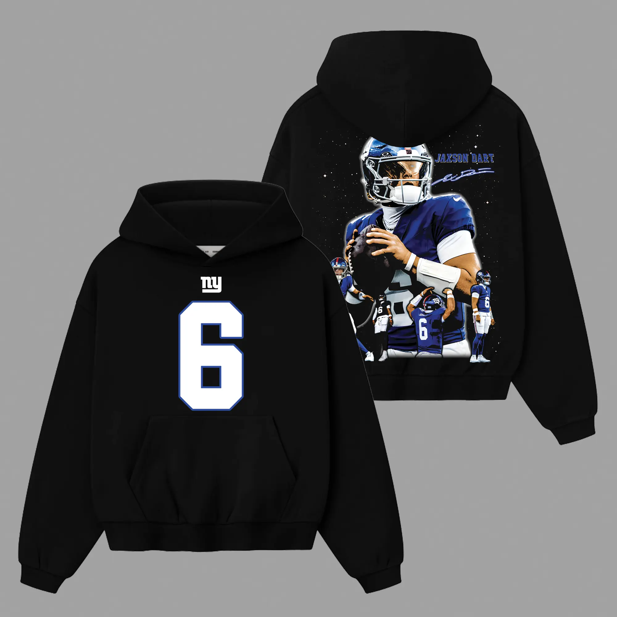 Jaxson Dart 6 Big Blue Nation Outfit Cotton Hoodie T-Shirt (Made In US), Dartboard Material, Jaxson Six Fans Outfit, Game Day Outfits, Gift For Football Fans, Football Graphic Tee
