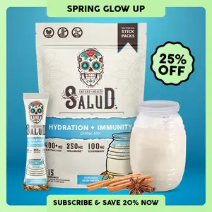 Salud 2-in-1 [Hydration & Immunity – Horchata] Electrolytes, Immune Support, Dairy & Soy Free - 400mg Electrolytes, 250mg Wellmune, 100mg Elderberry - Healthcare, Vitamin (15 Servings), Spring Glow Up