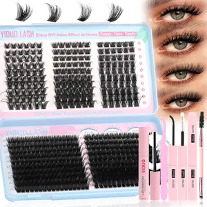 YIDUO Volume Lash Clusters Kit DIY Lash Extension Kit 5 Styles Lash Kit 500pcs Individual Lashes D-Curly 10-18mm Cluster Eyelash Extensions Kit with Lash Bond 、Seal 、Remover 、Eyelash Brush and Tweezers DIY at Home Easily