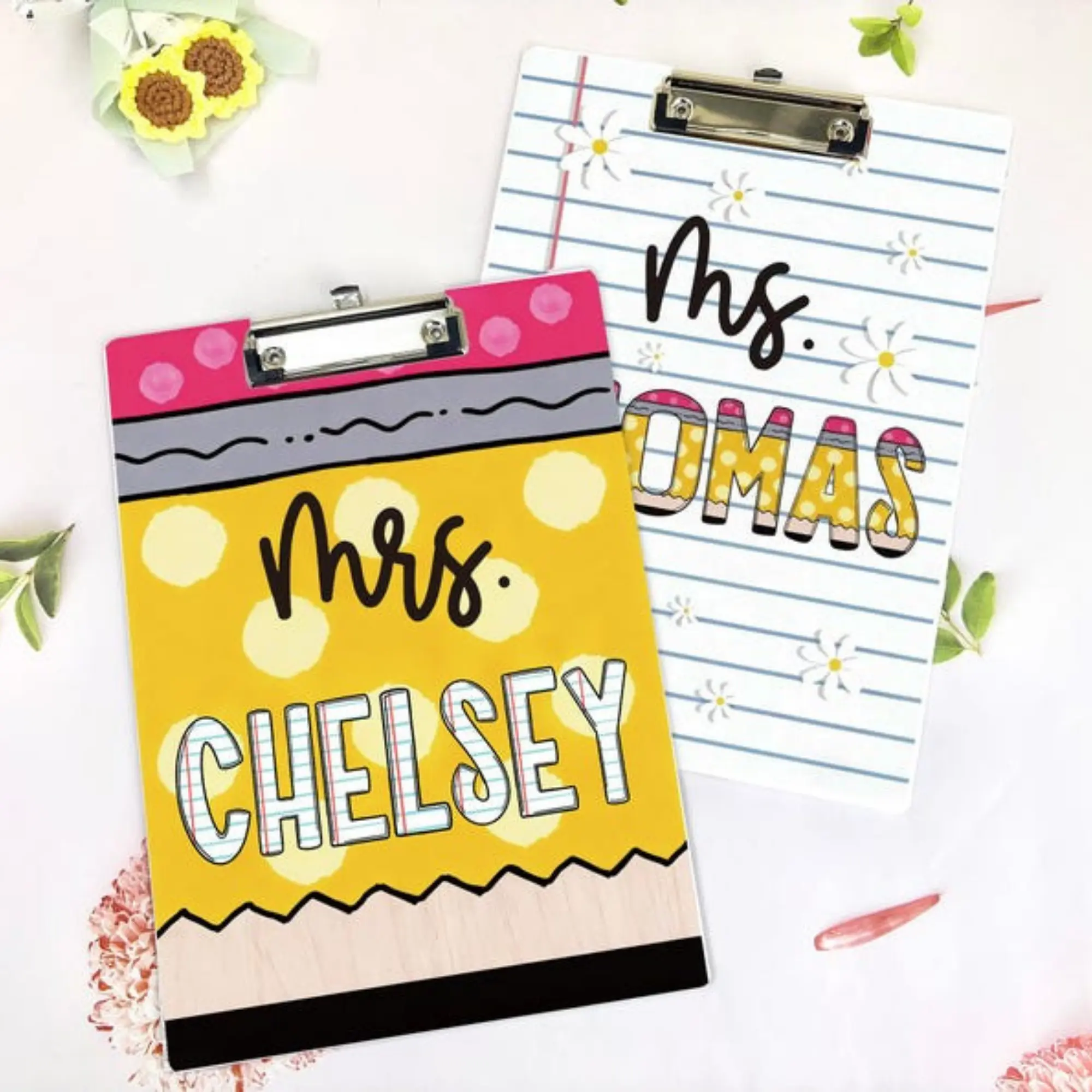 Personalized Name Teacher Back To School Gift, Custom Pencil Teacher Acrylic Paper Clipboard, End Of Year Back to School Gifts for Teacher