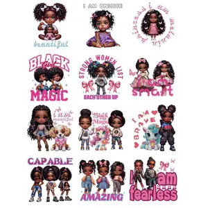 UV DTF Cup Wrap - 12 Sheets Black Girl UV DTF Cup Wraps for 16 oz Glass, Inspirational Quote Uvdtf Stickers for Water Botters, Cute Dog Bow Waterproof Rub on Transfer Decals, DIY Crafts, Sticker Packs