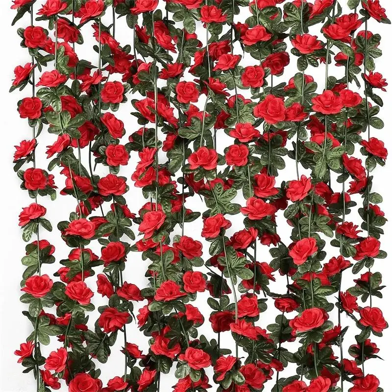 5 Pack 40 Feet Artificial Rose Garland, Decorative Faux Floral Vine for Wedding Arches, Home Wall Decor, Holiday Decor, Seasonal Hanging Decoration for Christmas, Valentine's Day, Mother's Day, Table Centerpieces Decor, Party Decor Supplies