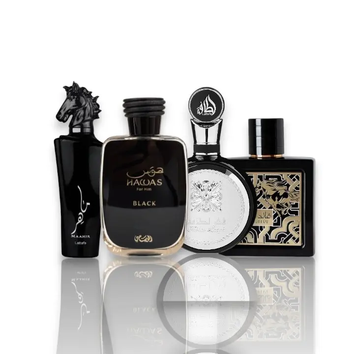Oudlash Bundle | Maahir Legacy + Fakhar Black + Qaed Al Fursan + Hawas Black | Men's Fragrance | 100 ML - 3.4 OZ | Eau De Parfum | Lime - Mint & Grapefruit