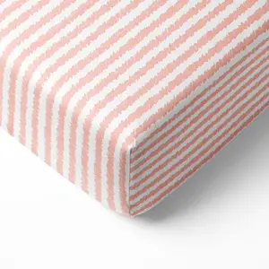 Bacati Ikat Collection 100% Cotton Muslin Fitted Crib Sheet – Ikat Stripes – Coral