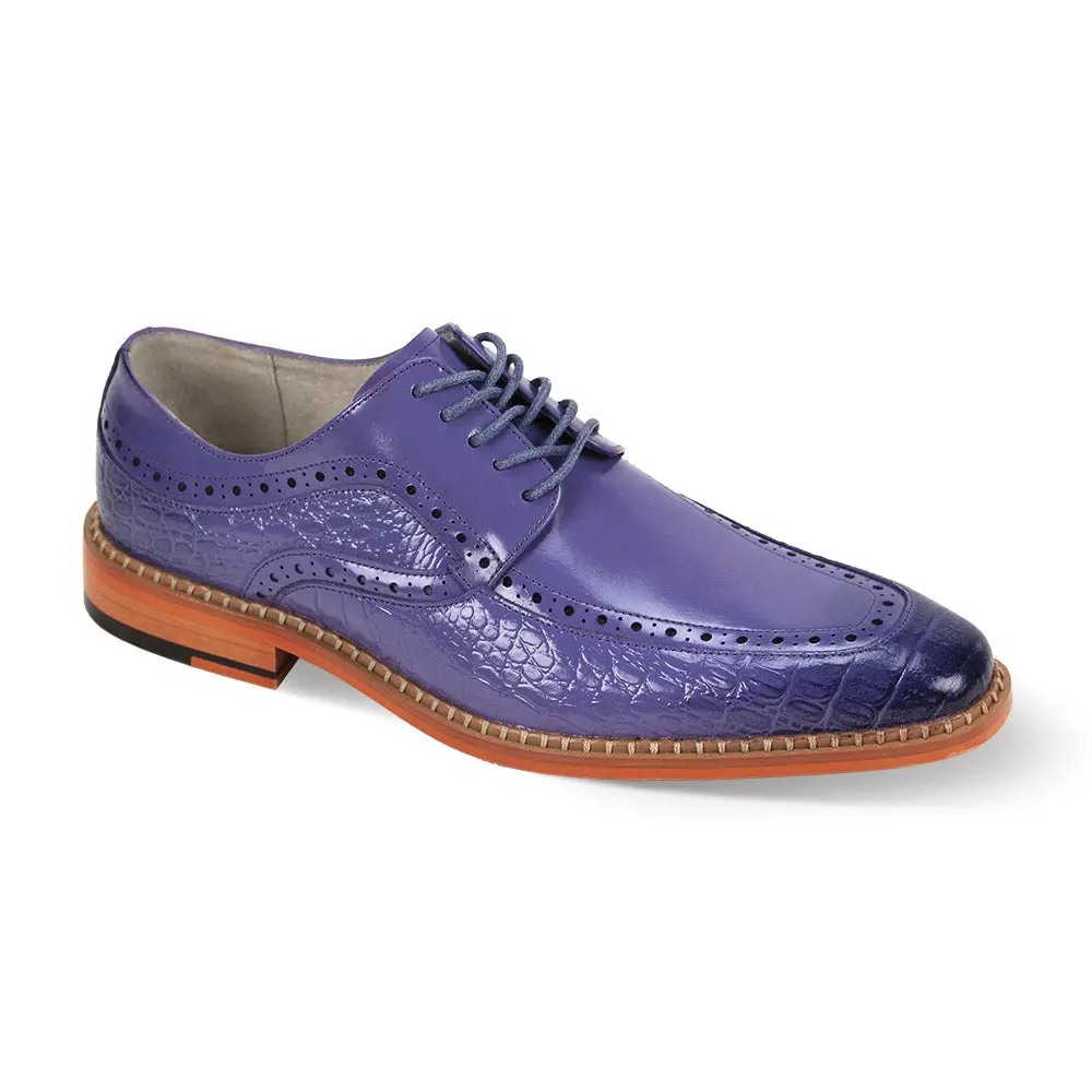 Lavender Coco Print & Smooth Leather Moc Toe Lace-Up Dress Shoes