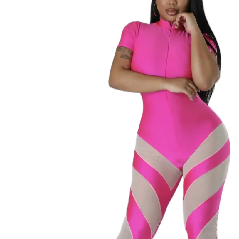 Gorgeous Fuchsia Nude Mesh Jumpsuit
