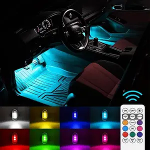 2-Pack/4-Pack Car Ambiance Lights, Interior Car Light, USB Rechargeable, Wireless Remote, Waterproof, Ideal for Motorcycles/cars & Parties, Multiple Flash Modes, Multicolor