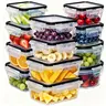GHQ 12-Containers Airtight Kitchen Utensils Set with Food Covers - Dustproof Leakproof Reusable Lunch Containers, Multi-Size Collapsible Food-Grade Transparent Plastic, Stackable, Microwave/Dishwasher Safe, Meal Prep Labels & Pen