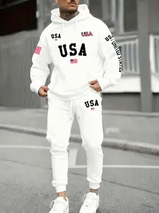 Men's Casual Letter Graphic Loose Hoodie Co Ord Set, Sweat, Comfortable Long Sleeve Top and Elastic Waist Drawstring Pants, Loose Pant Sets, Fall & Winter Outdoor Wear