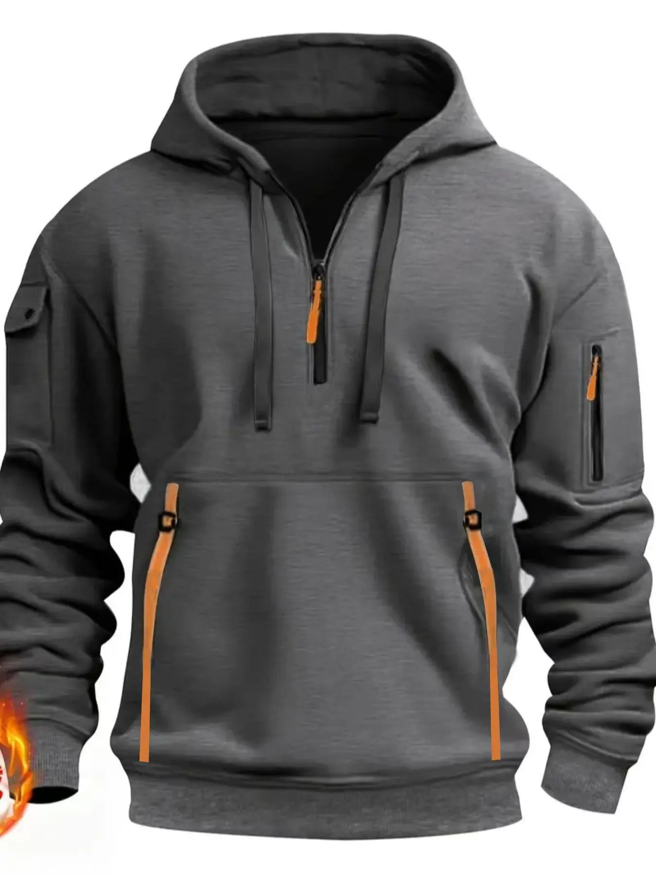 Men's Solid Pocket Zipper Hoodie, Regular Fit Casual Long Sleeve Drawstring Hooded Sweatshirt for Spring & Fall, Fashion Men's Clothes for Daily Wear