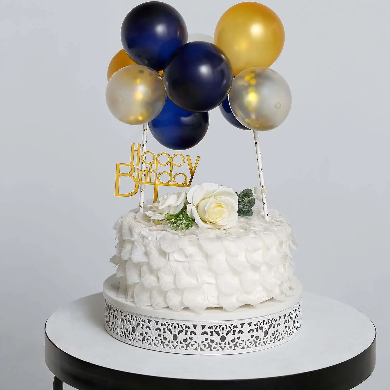 11 Pcs Clear, Gold and Navy Blue Balloon Cake Topper - Whimsical Clustered Mini Garland Cake Inserts, DIY Party Decorations for Birthday Ideas, Ornaments