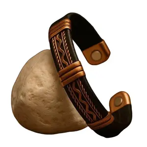 Copper and Leatherette Motorcycle Bracelet for Men and Women - Stylish Magnetic Jewelry Accessories for Motor Sports Enthusiasts