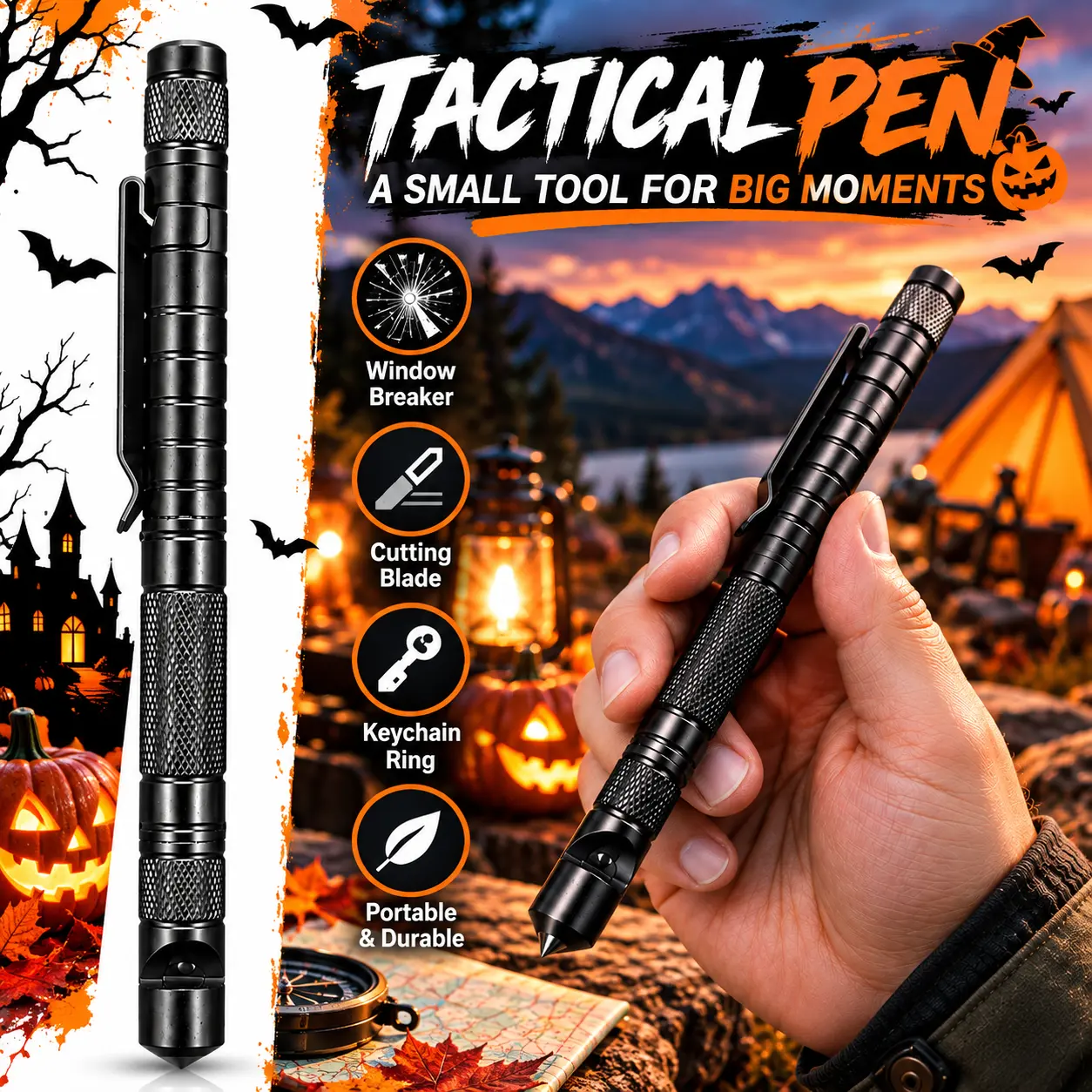Unisex Compact Pocket-Sized Multifunctional Pen Set with Aluminum Body, Pocket Clip, Compass, Whistle, Screwdriver, Bottle Opener, Replaceable Ink Refills, Durable Aluminum Alloy Build, Gift Box - Outdoors, Office Use