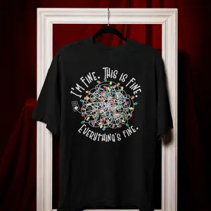 Funny Holiday Shirt, Xmas Anxiety, Funny Christmas Light Shirts, Tangled Christmas Lights Shirt, I'm Fine This Is Fine Everything Is Fine T-Shirt