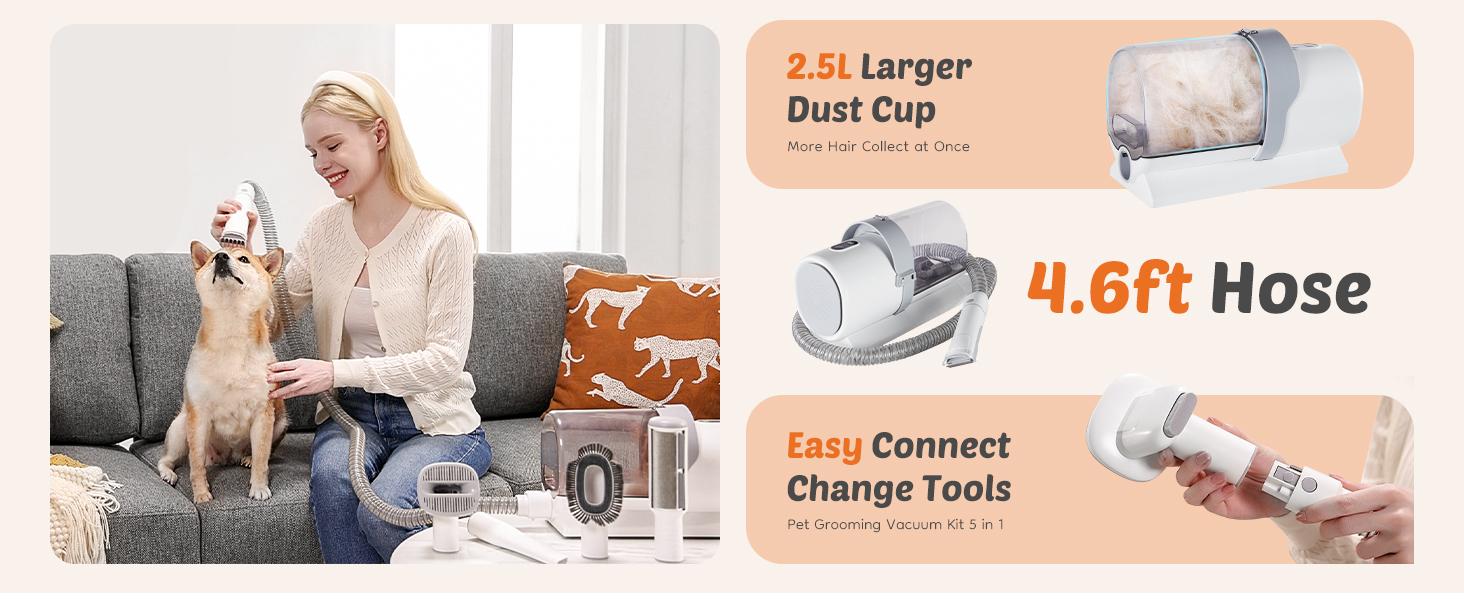 Professional Pet Grooming Vacuum Kit with Cordless Low Noise Dog Clippers and 5 Groomer Tools for Cats and Dogs pet grooming