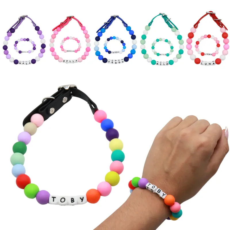 Friendship Custom Beaded Dog Collar and Owner Bracelet,Matching Dog and Owner Accessories,Perfect for Pet Lovers,Designer Pet Collar and Necklace Gift