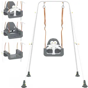 3-in-1 Toddler Swing Set, Baby Swing with Safety Belt, Indoor/Outdoor, Easy to Assemble Kids Swing Seat with Sturdy Metal Stand for Playground, Backyard and Nursery, Gray White