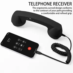 Retro Creative Telephone Handset with Type-C Interface Clear Calls Inline Control Extra-Long Cord Soft Elastic Design Tangle-Free Gift for Parents Teenagers Children Office