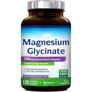 Magnesium Glycinate 500mg | 70mg Elemental Magnesium Supplement - High Absorption, Non Buffered, Non-GMO & No Gluten - Vegan - Nerve Health - 120 Capsules (Pack of 1)