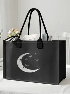 Large Capacity Moon Printed Storage Bag, Durable Handle, Space Saving Multi-Purpose, Ideal for School, Travel, Shopping