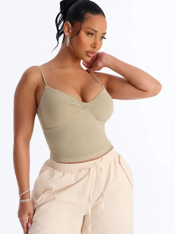 Women Second Skin Double Lined Twist Cami Womenswear Tops Basic Minimalist Sleeveless