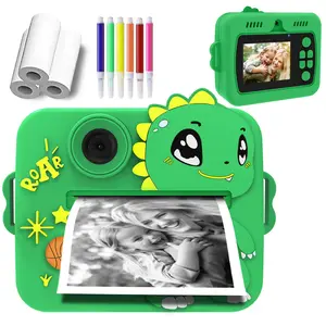 Cute Cartoon Kids Instant Film Camera (Unicorn/Dinosaur), 1080 P Video Recording, Entertainment Functions, Lightweight Portable Travel Camera with Printing Paper, Great Gift for Toddlers and Teens
