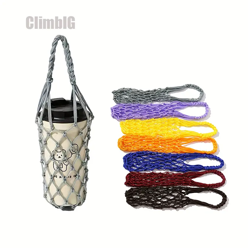 2PCS Hand Woven Crochet Water Bottle Bag, Portable Coffee Cup Holder Carrier, Reusable Net Drink Tote with Aesthetic Handmade Design, Lightweight Travel Essential for School, Office & Daily Use, Cute Gift for Women Friends Family,Outdoor