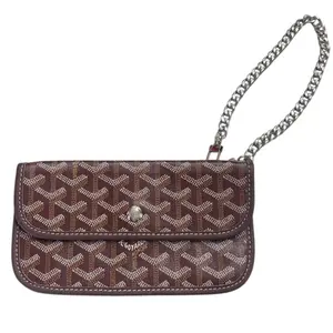 Pre-owned Goyard PVC Clutches & Wristlets Bordeaux Goyardine Pouch with added Silver Wrist Chain