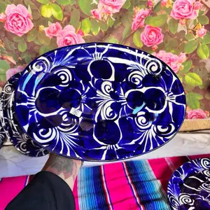Oval Plate of Deep Ceramic Talavera  Azul 13In.