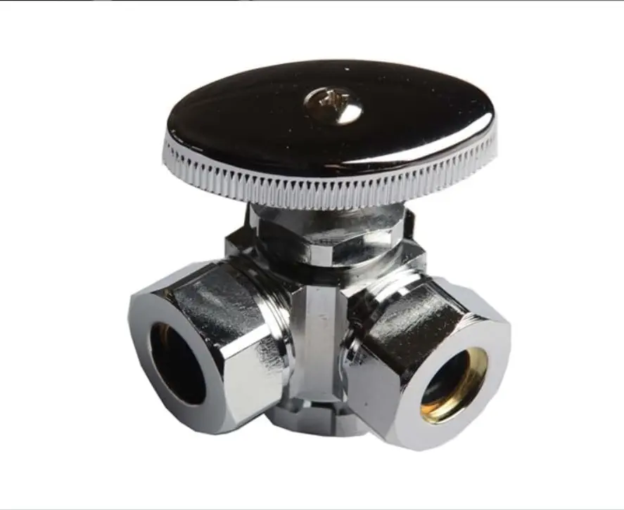 Precise Plumbing Three Way Angle Stop 1/2”FIP x 3/8”OD. x 1/4”OD. with 1/2”FIP Inlet & 3/8”OD. & 1/4”OD. Outlets for Efficient Flow Management