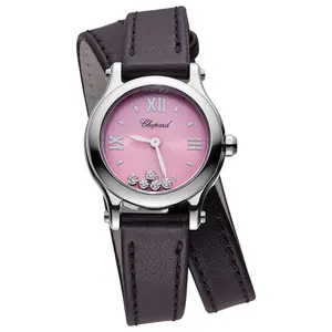 Chopard Happy Sport 25mm Steel Quartz Watch Pink Dial Floating Diamonds 278620-3004 WHT024037