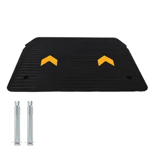 4" Rise Rubber Threshold Ramp 33,000LBS Capacity, Heavy Duty Wheelchair Ramp with Cable Protector & All-Weather Non-Slip Surface for Doors, Cars & Pets