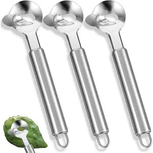 3Pcs Stainless Steel Cactus Peeler Spoon Multi-Function Pelador de Nopales with Long Handle for Kitchen Gadgets Accessory Durable & Ergonomic Design