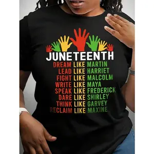 Women's And Men's Black Juneteenth T-Shirt - 100% Cotton, Short Sleeve, Crew Neck, Featuring African Historical Figures (, Malcolm, Maya, Garvey) - Casual Juneteenth Celebration Apparel, Regular Fit Unisex T-Shirt