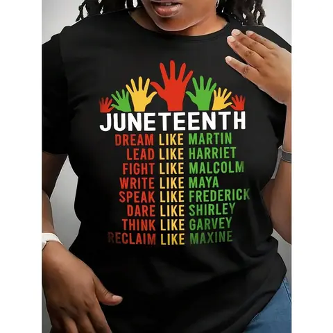 [100% Cotton] Women's And Men's Black Juneteenth T-Shirt - 100% Cotton, Short Sleeve, Crew Neck, Featuring African Historical Figures (, Malcolm, Maya, Garvey) - Casual Juneteenth Celebration Apparel, Regular Fit Unisex T-Shirt