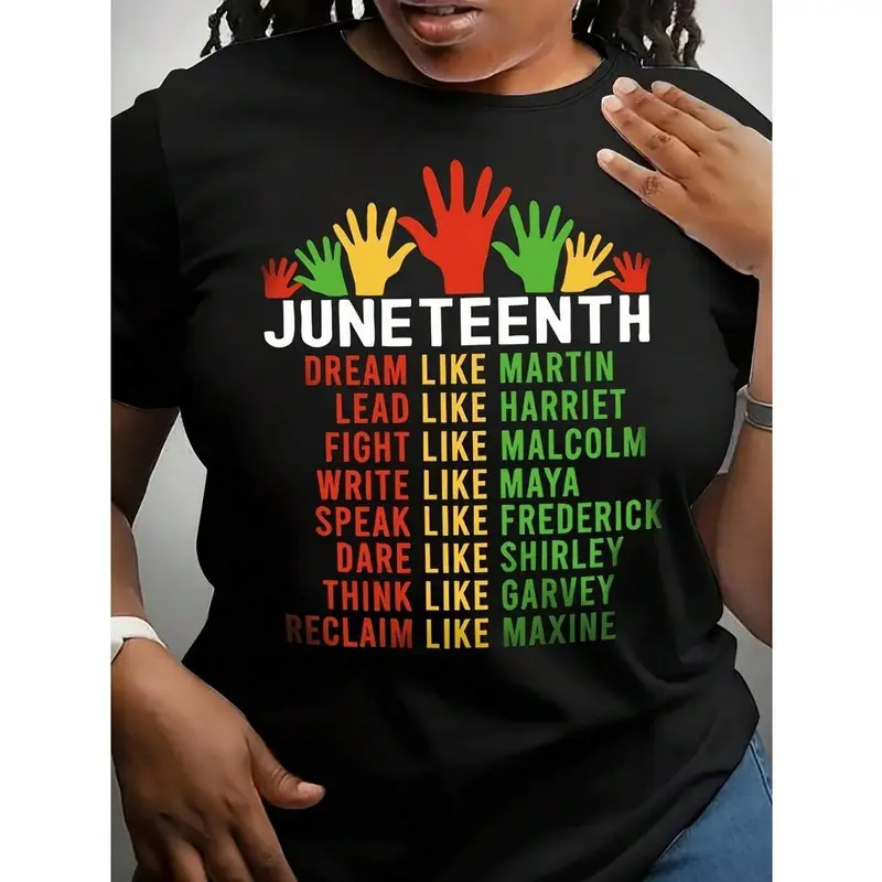 [100% Cotton] Women's And Men's Black Juneteenth T-Shirt - 100% Cotton, Short Sleeve, Crew Neck, Featuring African Historical Figures (, Malcolm, Maya, Garvey) - Casual Juneteenth Celebration Apparel, Regular Fit Unisex T-Shirt